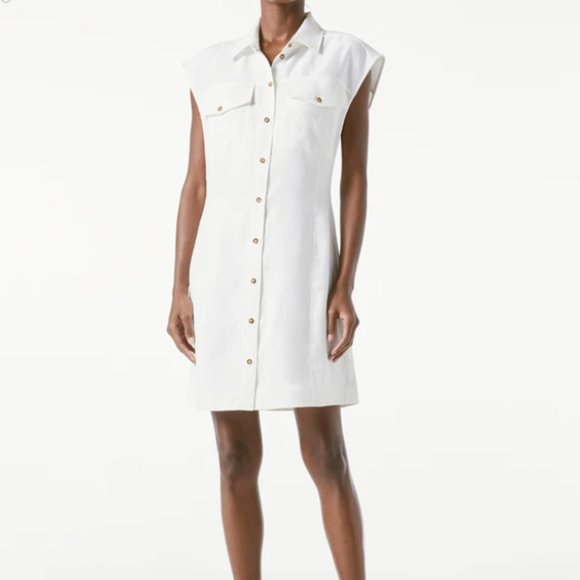 Frame Denim Dresses & Skirts - Frame | Blanc White Linen Blend Aire Cap Sleeve Shirtdress | L